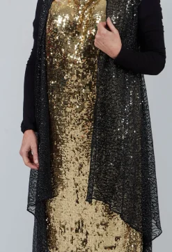 Sequin Waterfall Cardigan in Black