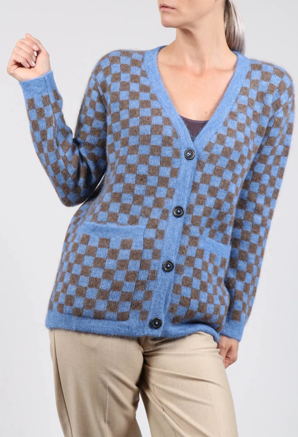 Sharon Cardigan in Blue and Brown
