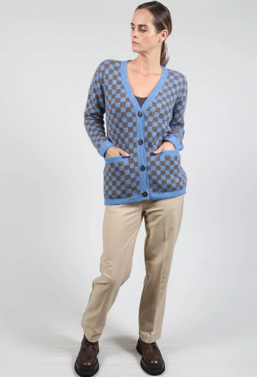 Sharon Cardigan in Blue and Brown