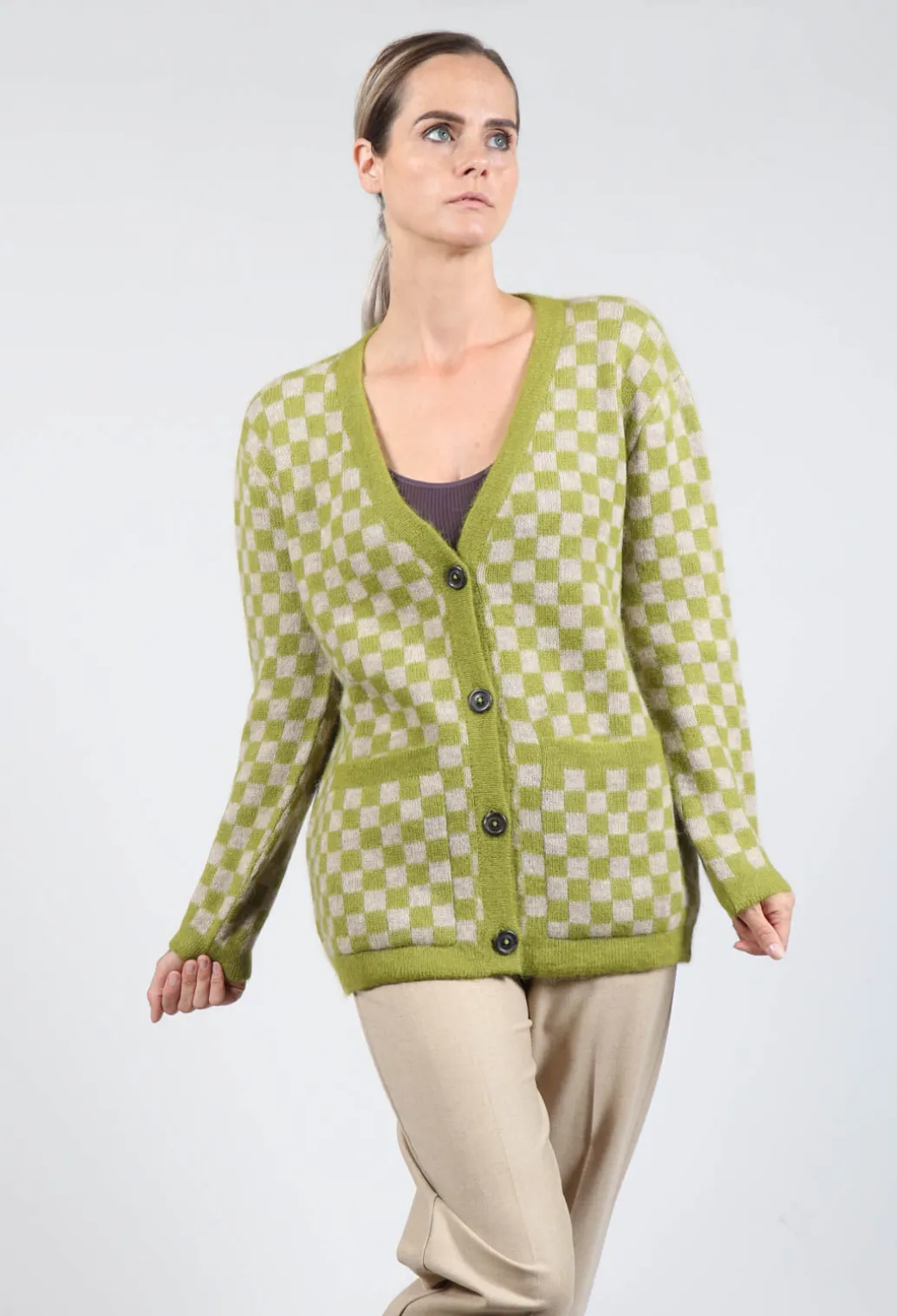 Sharon Cardigan in Green and Beige