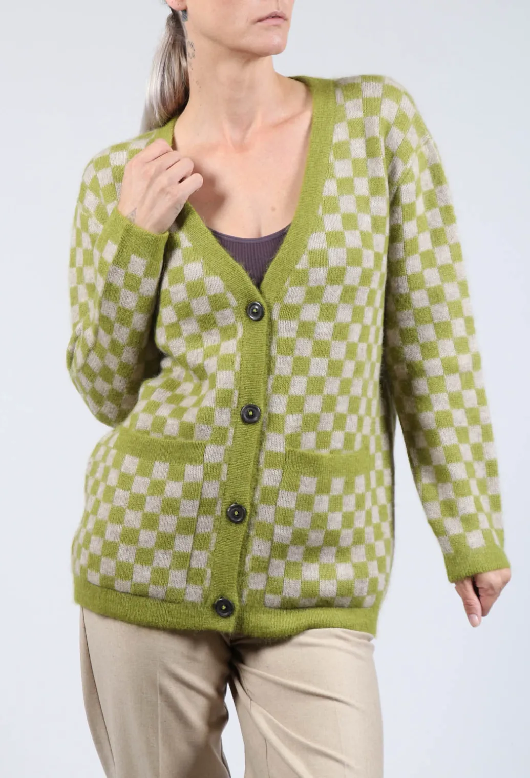 Sharon Cardigan in Green and Beige