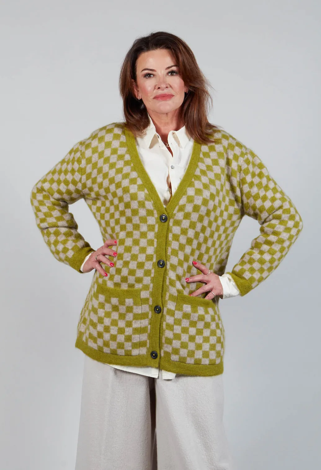 Sharon Cardigan in Green and Beige
