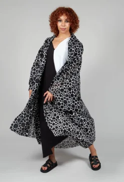 Sheer Batwing Coat in White with Black Pois