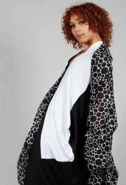 Sheer Batwing Coat in White with Black Pois