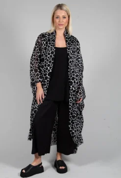 Sheer Batwing Coat in White with Black Pois