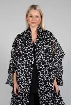 Sheer Batwing Coat in White with Black Pois