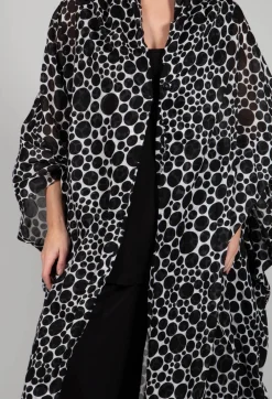 Sheer Batwing Coat in White with Black Pois