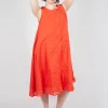 Sheer Boat Neckline Dress in Mandarine Paper