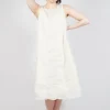 Sheer Boat Neckline Dress in Greige Paper