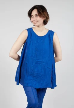 Sheer Boat Neckline Vest with Contrasting Panels in Royal Paper