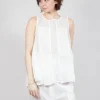 Sheer Boat Neckline Vest with Contrasting Panels in Semi Bleach Paper