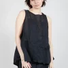 Sheer Boat Neckline Vest with Contrasting Panels in Black Paper