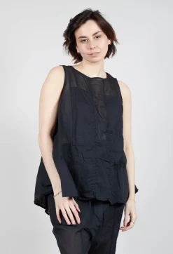 Sheer Boat Neckline Vest with Contrasting Panels in Black Paper