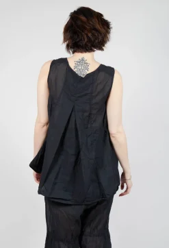 Sheer Boat Neckline Vest with Contrasting Panels in Black Paper