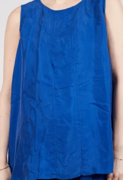 Sheer Boat Neckline Vest with Contrasting Panels in Royal Paper