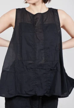 Sheer Boat Neckline Vest with Contrasting Panels in Black Paper