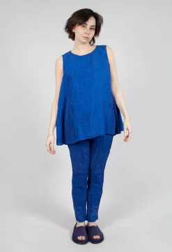 Sheer Boat Neckline Vest with Contrasting Panels in Royal Paper