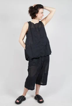 Sheer Boat Neckline Vest with Contrasting Panels in Black Paper