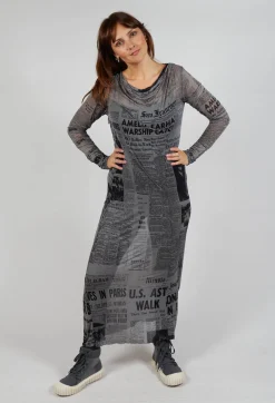 Sheer Cowl Neckline Dress in Pencil Print Cloud