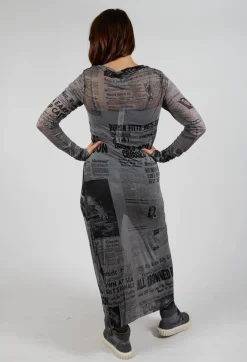Sheer Cowl Neckline Dress in Pencil Print Cloud