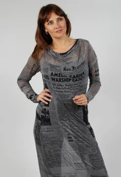 Sheer Cowl Neckline Dress in Pencil Print Cloud