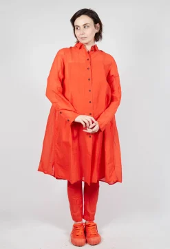 Sheer Crinkled Shirt Dress in Mandarine Paper