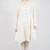 Sheer Crinkled Shirt Dress in Greige Paper