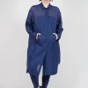 Sheer Crinkled Shirt Dress in Ocean Paper