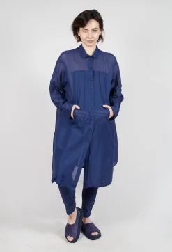 Sheer Crinkled Shirt Dress in Ocean Paper
