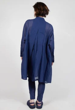 Sheer Crinkled Shirt Dress in Ocean Paper