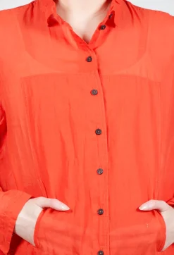 Sheer Crinkled Shirt Dress in Mandarine Paper