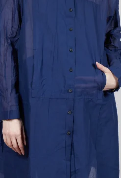 Sheer Crinkled Shirt Dress in Ocean Paper