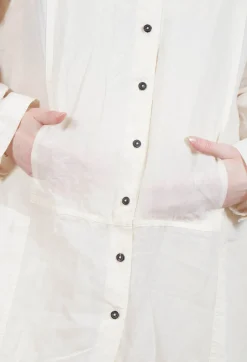 Sheer Crinkled Shirt Dress in Greige Paper