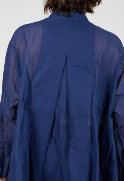 Sheer Crinkled Shirt Dress in Ocean Paper