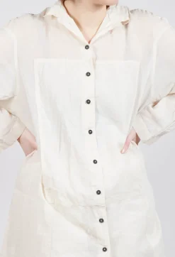 Sheer Crinkled Shirt Dress in Greige Paper