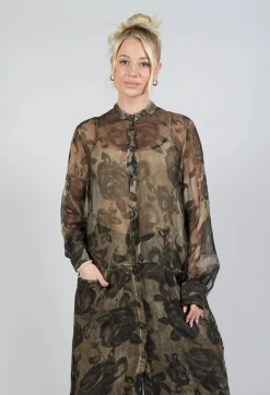 Sheer Dress in Viscosa Seta Tinto freddo Green Tuscany