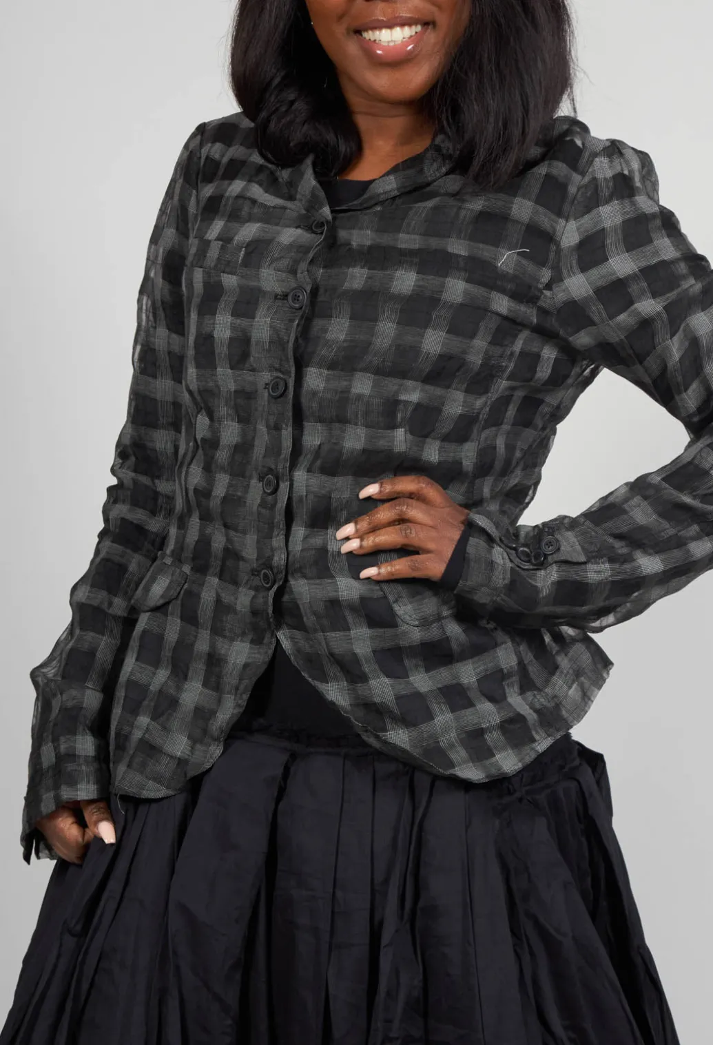 Sheer Fitted Jacket in Black Check