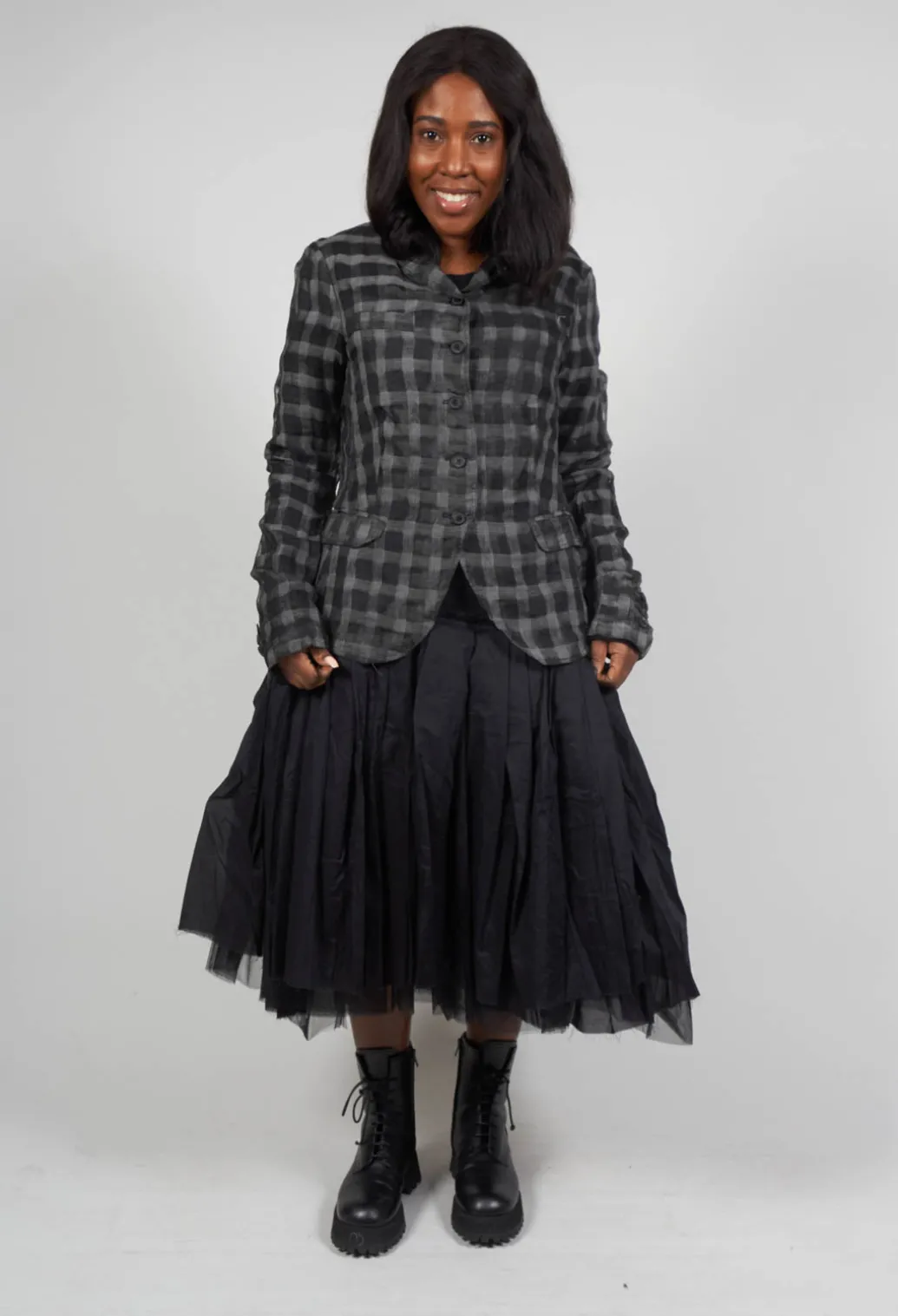 Sheer Fitted Jacket in Black Check