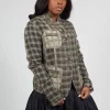 Sheer Fitted Jacket in Linen Check