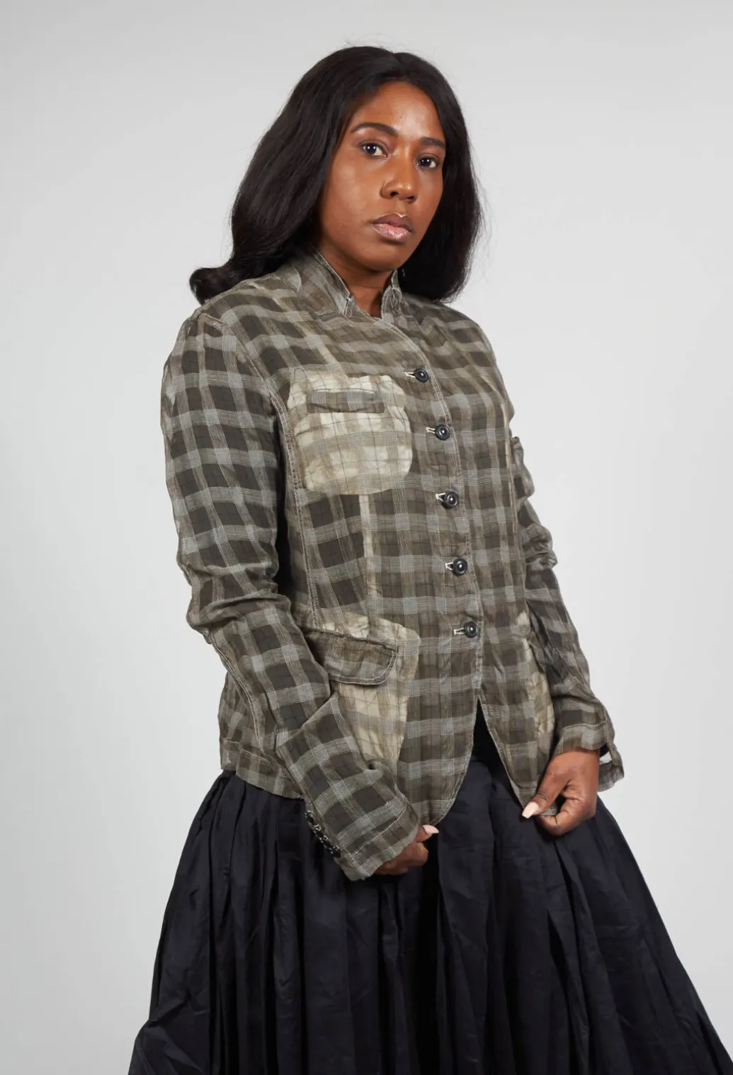 Sheer Fitted Jacket in Linen Check