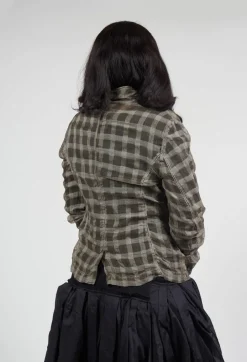 Sheer Fitted Jacket in Linen Check
