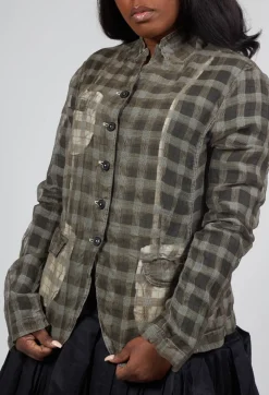 Sheer Fitted Jacket in Linen Check