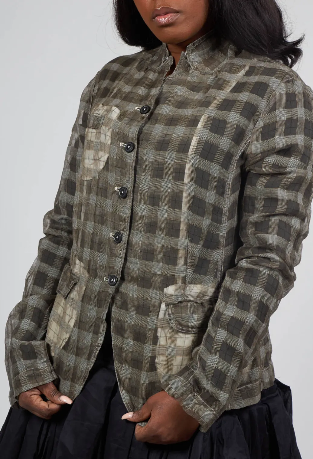 Sheer Fitted Jacket in Linen Check