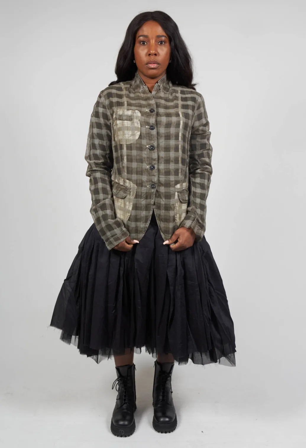 Sheer Fitted Jacket in Linen Check
