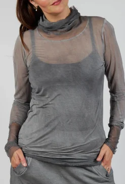Sheer Fitted Top in Pencil Cloud