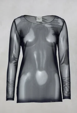 Sheer Jersey Top with Long Sleeves in Navy