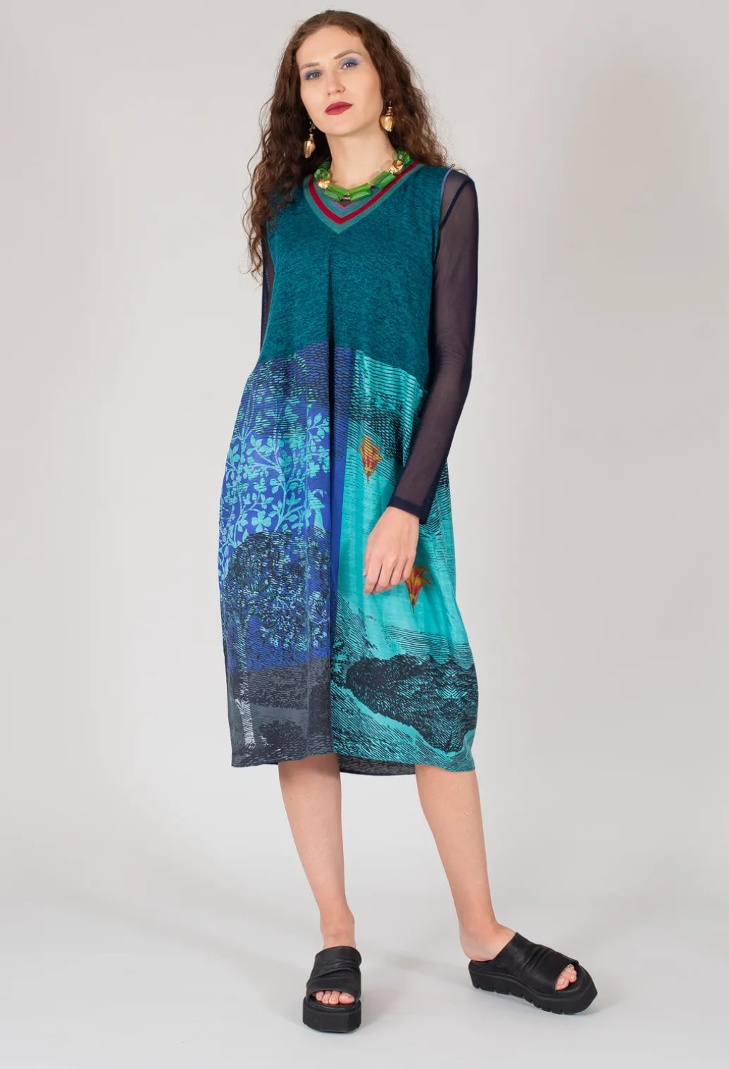 Sheer Jersey Top with Long Sleeves in Navy