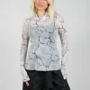 Sheer Long Sleeve Top in White Print