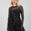 Sheer Long Sleeve Top in Black Print