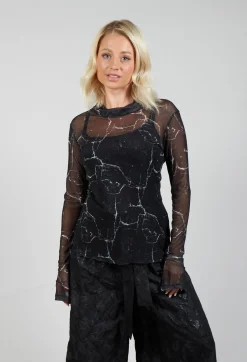 Sheer Long Sleeve Top in Black Print